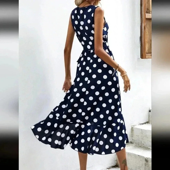 Polka Dot Knot Side Wrap Dress - Picture 2 of 6
